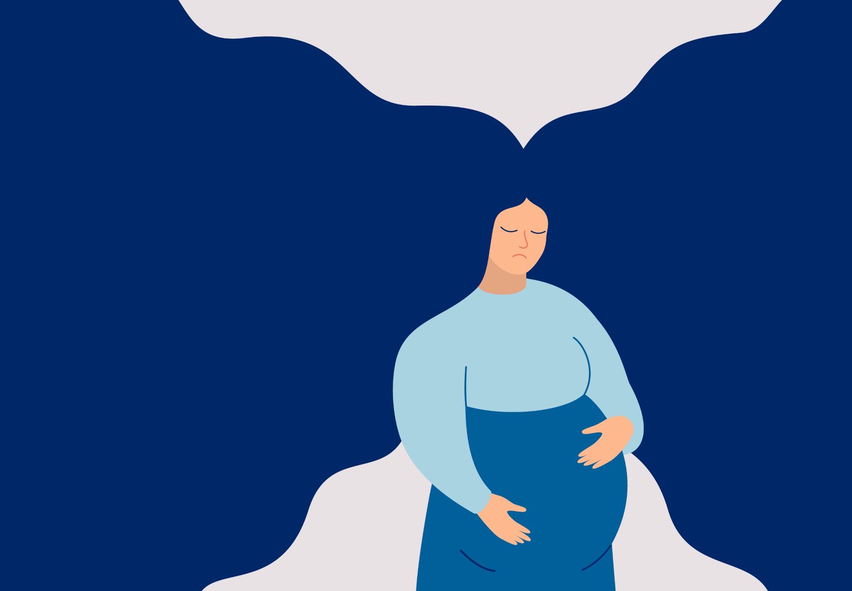 Illustration af gravid kvinde med et trist blik