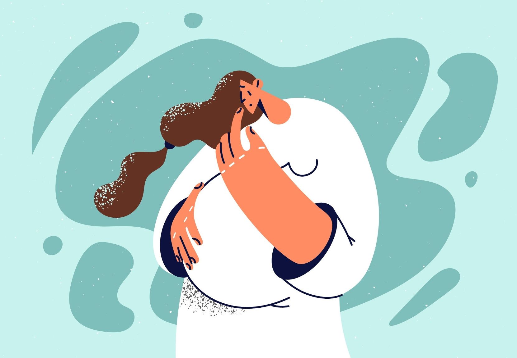 Illustration, hvor en gravid kvinde ser tænksom ud, mens hun holder en hånd på sin mave