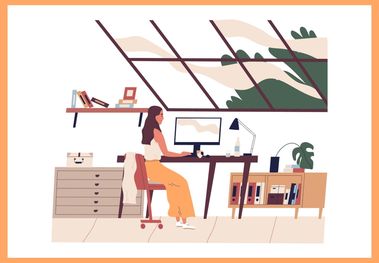 Illustration af person, der arbejder hjemme