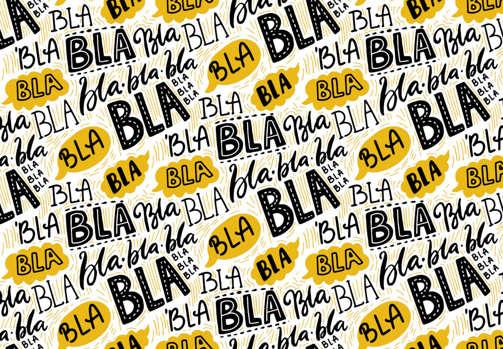 Illustration, hvor et mylder af talebobler alle sammen indeholder ordene bla-bla-bla