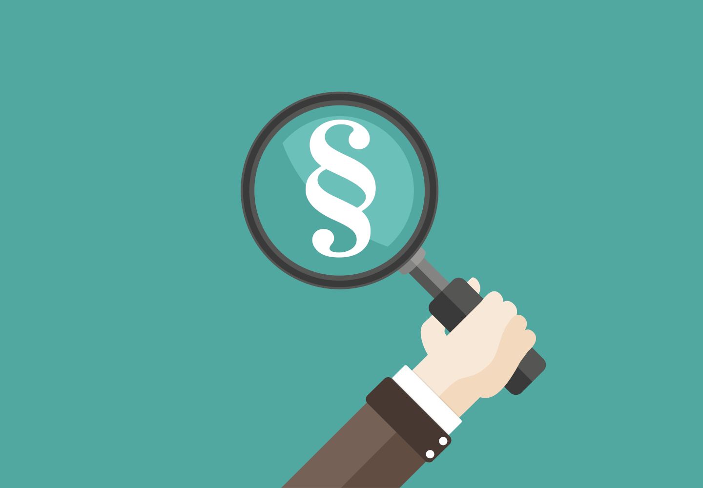 Illustration, hvor en person holder en lup over et paragraf-tegn