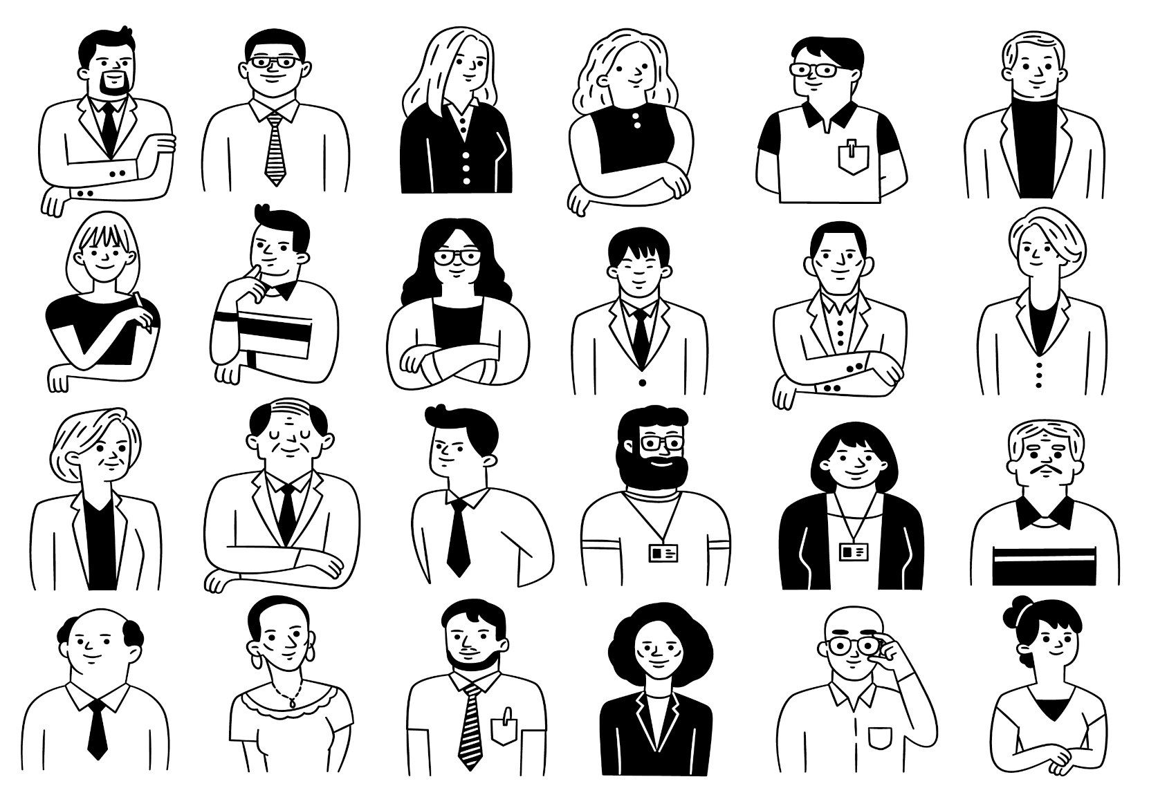 Tegning af 24 meget forskellige personer
